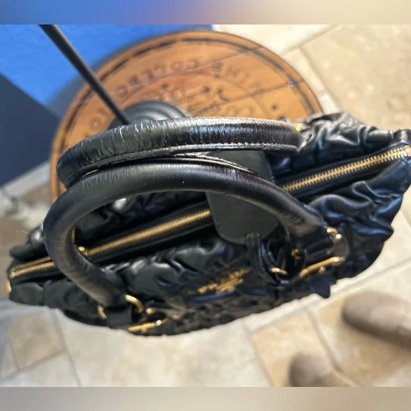 PRADA Ruched Gaufre Leather Top Handle Bag Crossbody Handbag Buttery Soft - Picture 16 of 17